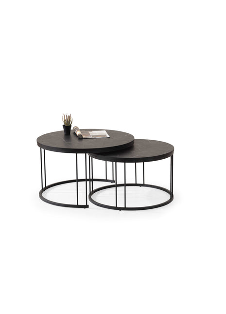 סט שולחנות דמוי שיש שחור